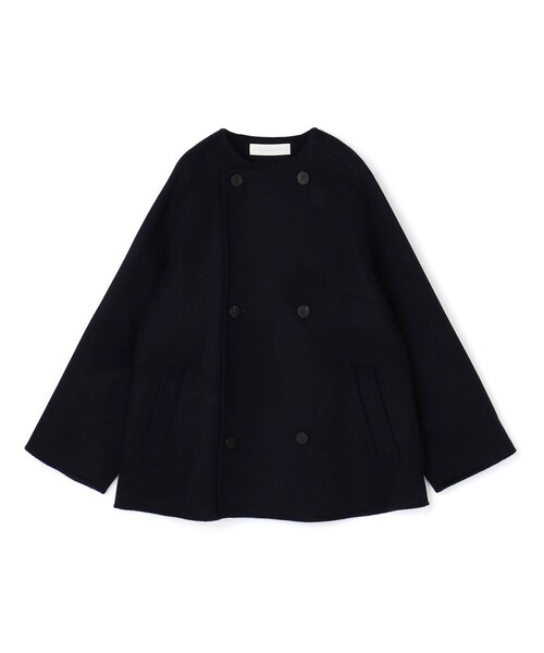 【GALERIE VIE】ウールダブルフェイス ショートノーカラーコート　紺色 GALERIE VIE（ギャルリー ヴィー） ノーカラーコート コート 「WEB先行