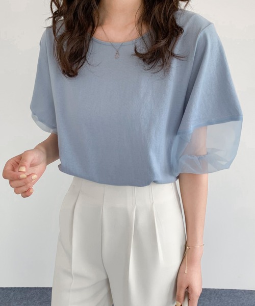 tシャツ オーガンジーTシャツ レディース Limue tシャツ オーガンジービスチェカットソー レディース
