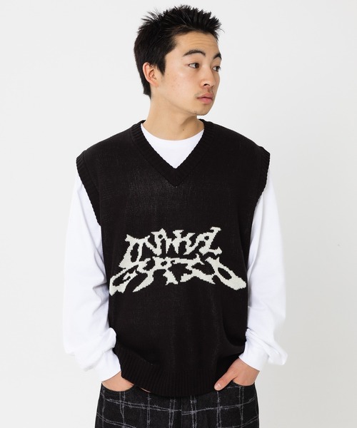 ベスト ジレ 「mahagrid/マハグリッド」TRIBAL LOGO KNIT VEST/トライバルロゴニットベスト レディース メンズ