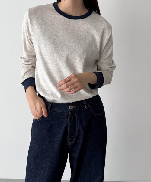 tシャツ harmonie -OrganicCotton-　配色切り替えロングTシャツ レディース