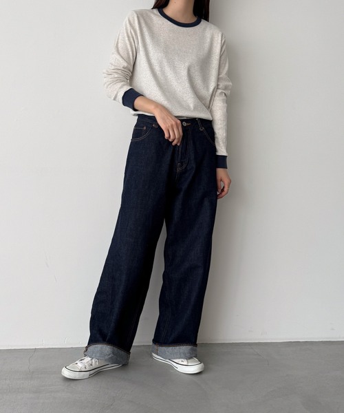 tシャツ harmonie -OrganicCotton-　配色切り替えロングTシャツ レディース