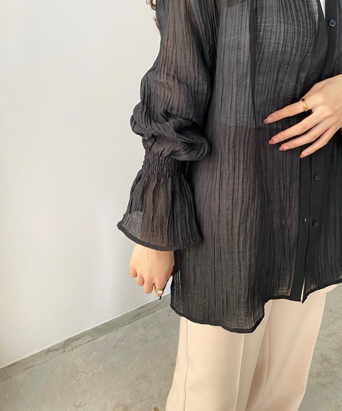 バックスリットストライプコットンシャツ callautia ブラウス シャツ バックスリットシアーシャツ
