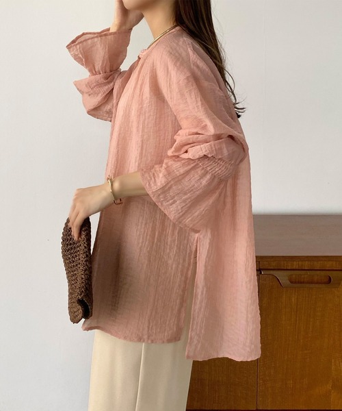 callautia ブラウス シャツ バックスリットシアーシャツ