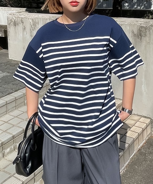 tシャツ 半袖 ネームタグアソートパネルボーダーTシャツ レディース