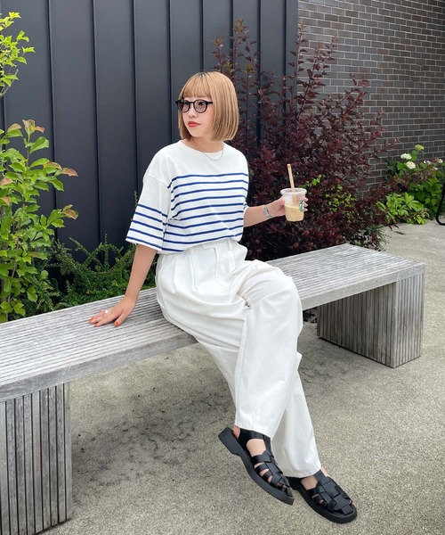 tシャツ ネームタグアソートパネルボーダーTシャツ レディース