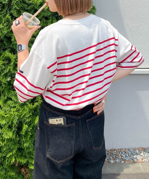 tシャツ ネームタグアソートパネルボーダーTシャツ レディース