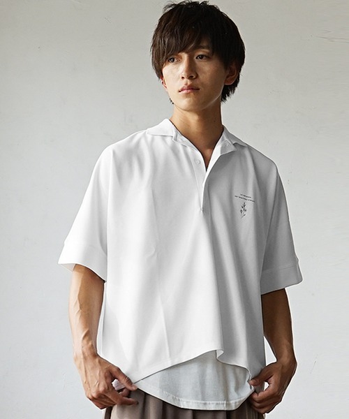 TAO ホワイト 7分袖 ポロシャツ裾変形デザイン TAO ホワイト 7分袖 ポロシャツ裾変形デザイン