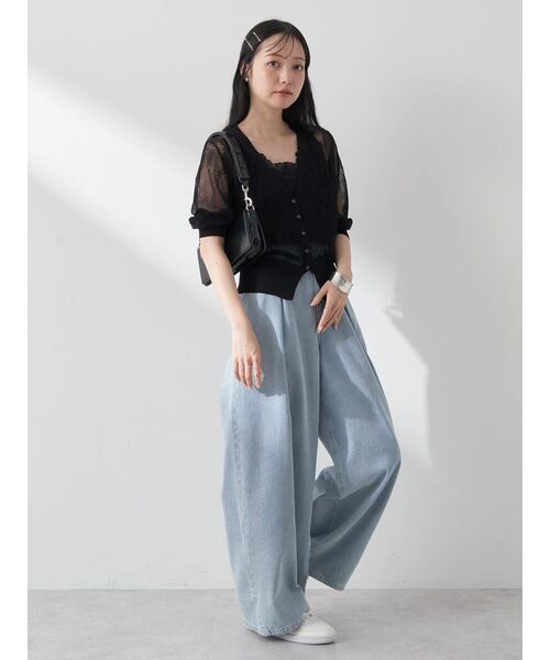earth music&ecology カーディガン 花柄シアーカーディガン