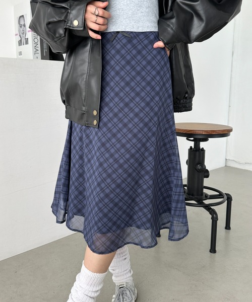【SALE】シフォンチェックスカート