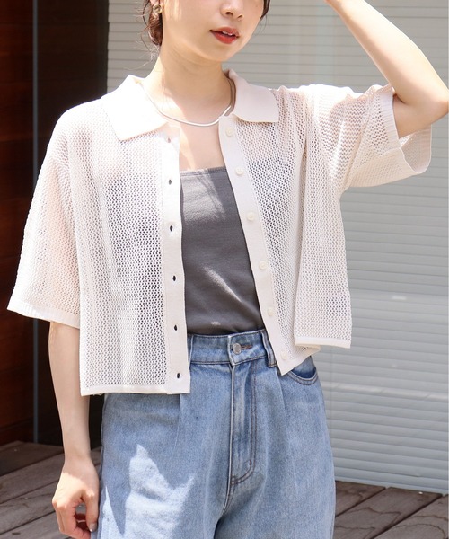 tiptop（ティップトップ） カーディガン 半袖 メッシュポロ衿