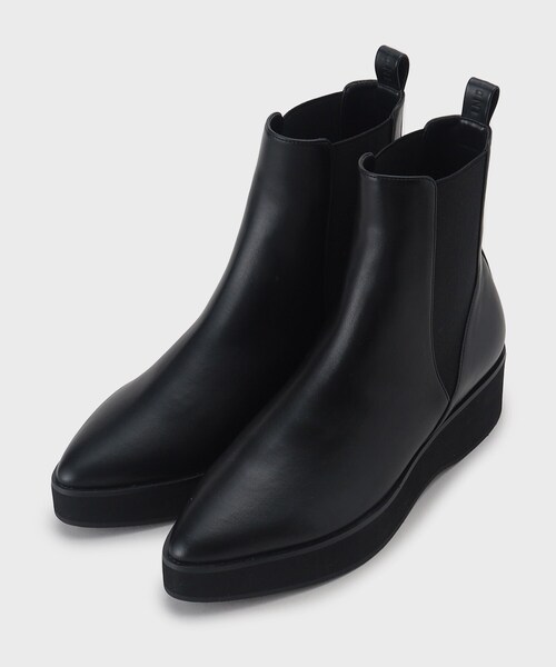 未使用✨インディヴィINDIVI本革レザー スクエアショートブーツ 黒 25cm INDIVI（インディヴィ） ブーツ 「合皮」シャープサイドゴアブーツ