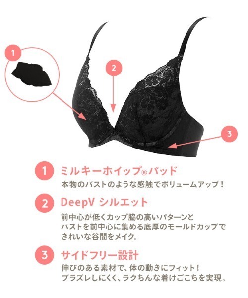 AMOSTYLE ブラジャー ショーツセット 夢みるブラ DeepV