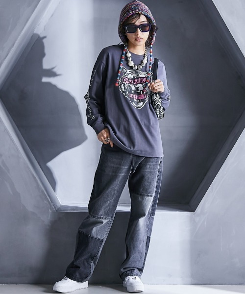 大きいサイズ レディース トップス 綿100％グラフィックプリントロングスリーブＴシャツ GEVS.対応 30代 40代 50代 ジェイビス じぇいびす GEVS. tシャツ 綿100％グラフィックプリントロングスリーブT