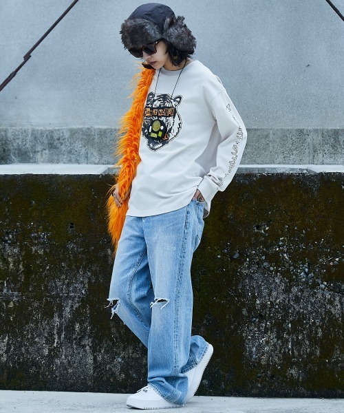 大きいサイズ レディース トップス 綿100％グラフィックプリントロングスリーブＴシャツ GEVS.対応 30代 40代 50代 ジェイビス じぇいびす GEVS. tシャツ 綿100％グラフィックプリントロングスリーブT