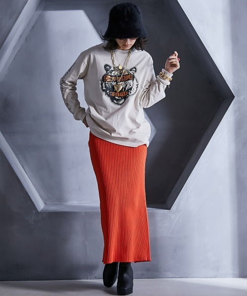大きいサイズ レディース トップス 綿100％グラフィックプリントロングスリーブＴシャツ GEVS.対応 30代 40代 50代 ジェイビス じぇいびす GEVS. tシャツ 綿100％グラフィックプリントロングスリーブT