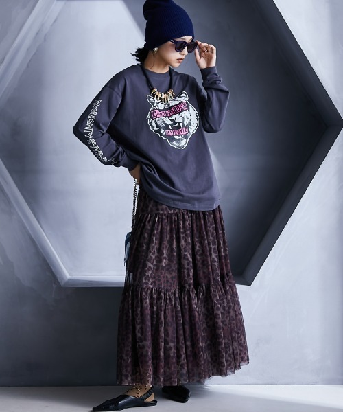 大きいサイズ レディース トップス 綿100％グラフィックプリントロングスリーブＴシャツ GEVS.対応 30代 40代 50代 ジェイビス じぇいびす GEVS. tシャツ 綿100％グラフィックプリントロングスリーブT