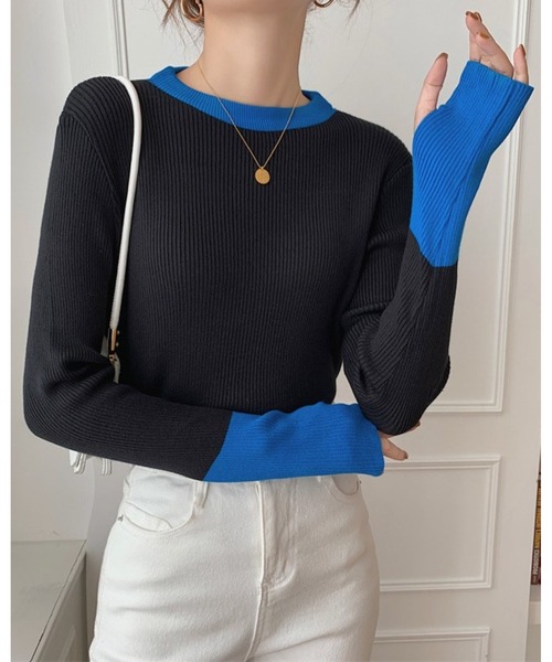 FOXEY バイカラー　2点アンサンブル　ニット　クロップド　ソフィーブルー FOXEY バイカラー 2点アンサンブル ニット クロップド ソフィーブルー