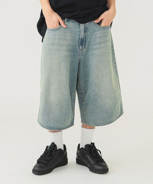 BEAMS ジーンズ 5ポケット クウォーターレングス ワイドデニム