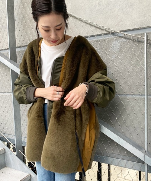 CIAOPANIC TYPY MA1 オリーブグリーン ポンチョジャケット ボア CIAOPANIC TYPY（チャオパニックティピー） ブルゾン ONE SIZE