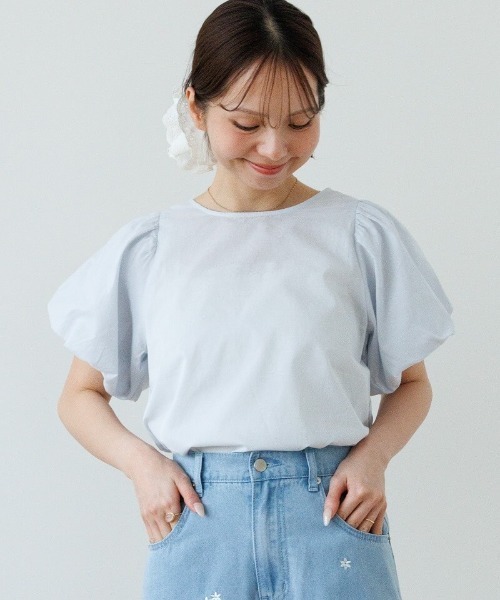 flower ブラウス シャツ 半袖 フェミニンパフブラウス4 レディース