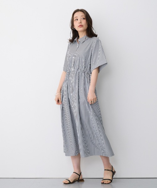 anyfee シャツワンピース 「anyfee/プラスサイズ」ストライプ柄