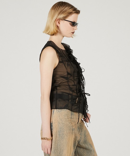 タンクトップ ノースリーブ shirring tank top レディース MINERTE タンクトップ ノースリーブ 「MINERTE」shirring border