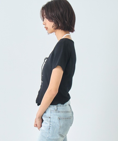 ANAP（アナップ） tシャツ レイヤード風 レースアップ Tシャツ