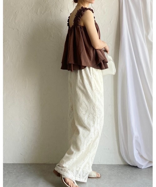 She's Closet パンツ セミワイドラッセルレースロングパンツ