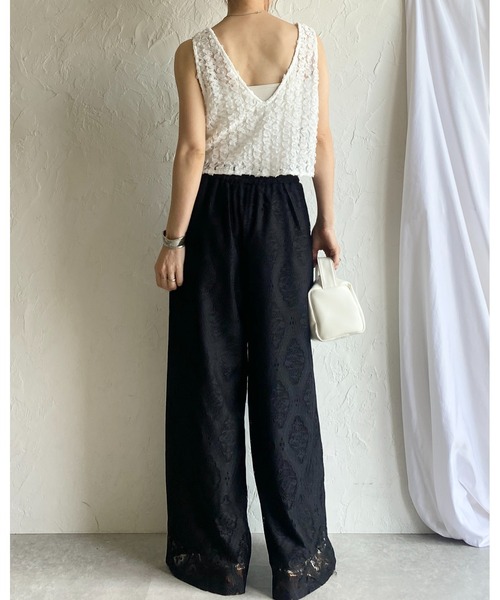 She's Closet ワイドパンツ パンツ セミワイドラッセルレースロング
