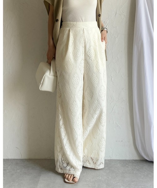 She's Closet ワイドパンツ パンツ セミワイドラッセルレースロング