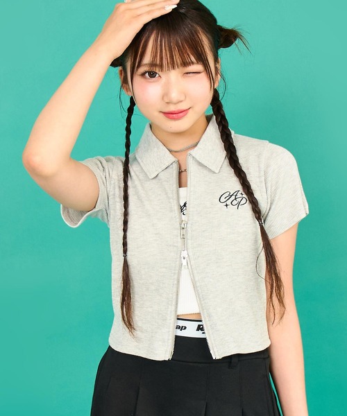 ANAP GiRL tシャツ ダブルジップリブトップス(キッズお揃い