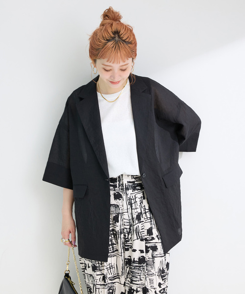 B.C STOCKベーセーストックハーフスリーブジャケット　シアージャケット サラッと羽織りたい半袖シアージャケット｜B.C STOCK LADYS