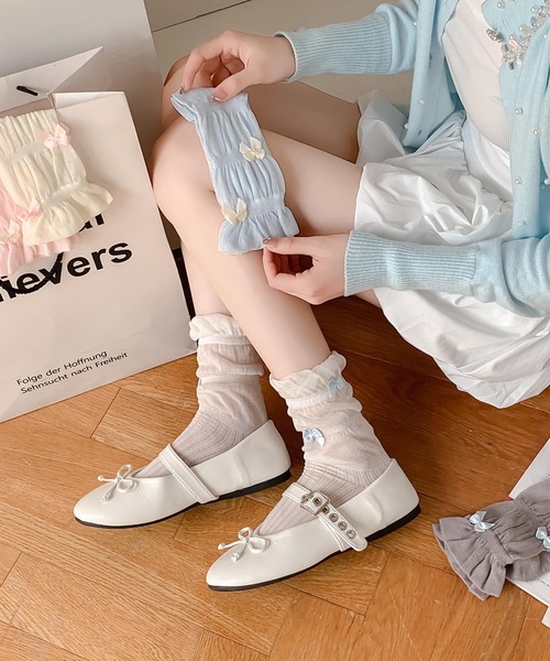 mosox 靴下 ギャザーフリルリボンソックス レディース : ZOZOTOWN