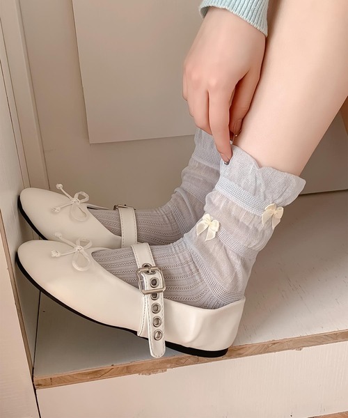mosox 靴下 ギャザーフリルリボンソックス レディース : ZOZOTOWN