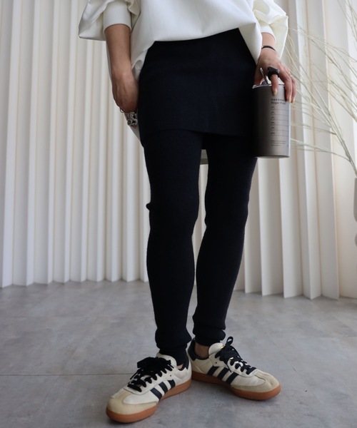 YENNA レギンス スパッツ 「スカート付きニットレギンス」レイヤード