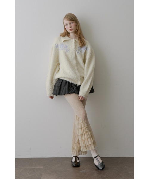 Lam balm レギンス スパッツ 「Lam Balm」レースヘムティアードパンツ