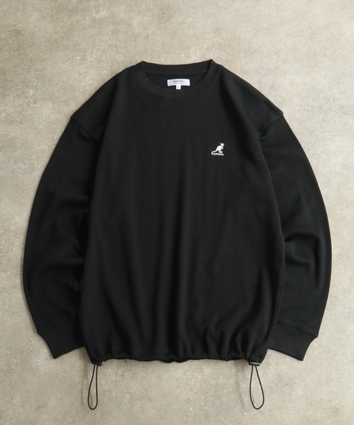 ロゴ刺繍 クルーネック長袖カットソー 黒 KANGOL（カンゴール） tシャツ 「KANGOL/カンゴール」別注 ワッフル