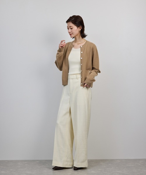 【ベージュ（27）】ウールカシミヤニットカーディガン 美品 送料無料 DAKS ダックス ウール × カシミヤ ケーブル編み ロゴ刺