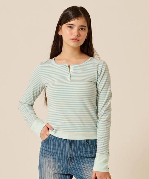 TINA：JOJUN（ティーナジョジュン） tシャツ ボーダー ヘンリーネック
