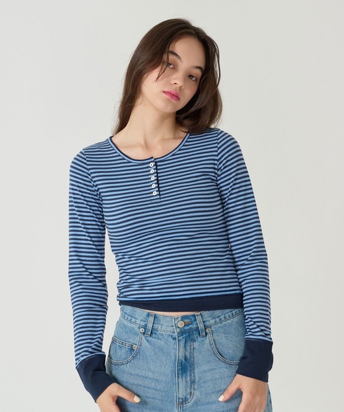ひろりんです。 TINA：JOJUN（ティーナジョジュン） tシャツ ボーダー ヘンリーネック