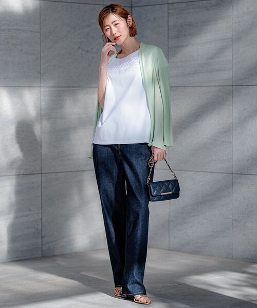 「23区」 半袖カットソー 38 グリーン レディース_画像3