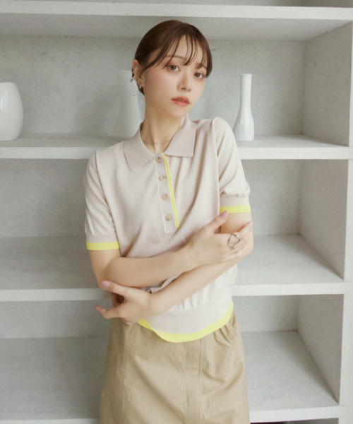 「Eclat one」 半袖ニット FREE ベージュ レディース_画像2