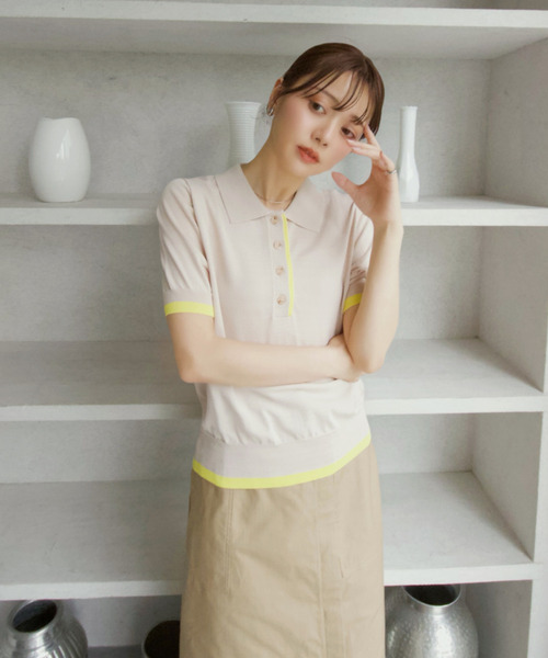 「Eclat one」 半袖ニット FREE ベージュ レディース_画像5