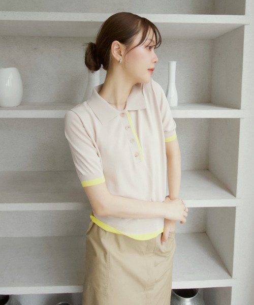 「Eclat one」 半袖ニット FREE ベージュ レディース_画像6