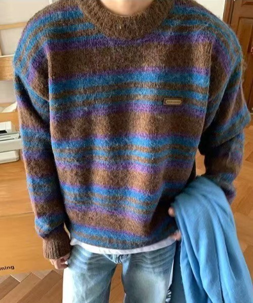 FreeZone セーター ニット モヘアタッチマルチボーダーニットプル