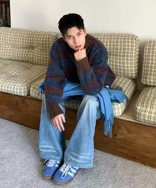 FreeZone セーター ニット モヘアタッチマルチボーダーニットプル