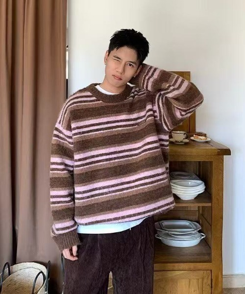 FreeZone セーター ニット モヘアタッチマルチボーダーニットプル