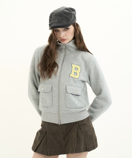 BENUA パーカー Chenille Patch zip-up sweat/シェニールワッペン付き
