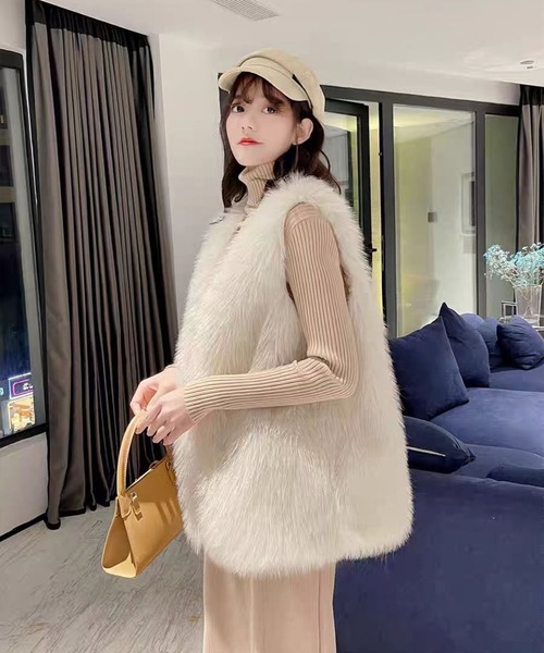 ベスト ジレ フェイクファーロングベスト レディース : ZOZOTOWN Yahoo