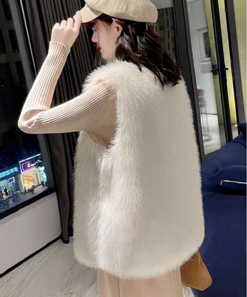 新品未使用品 ellie ロング ジレ ファーベスト アイボリー ベスト ジレ